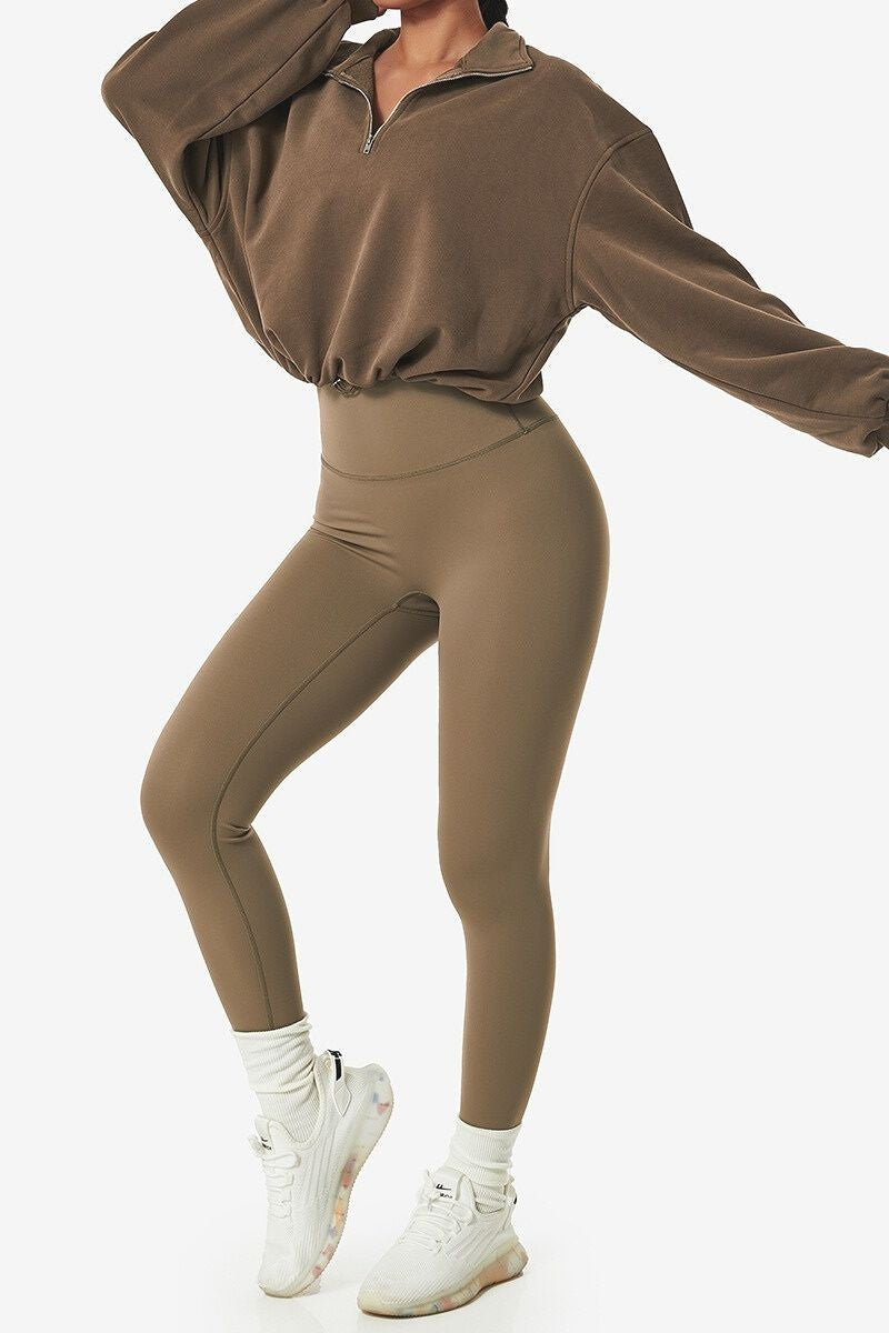 half zip long sleeve jacket & Leggings 2-piece set