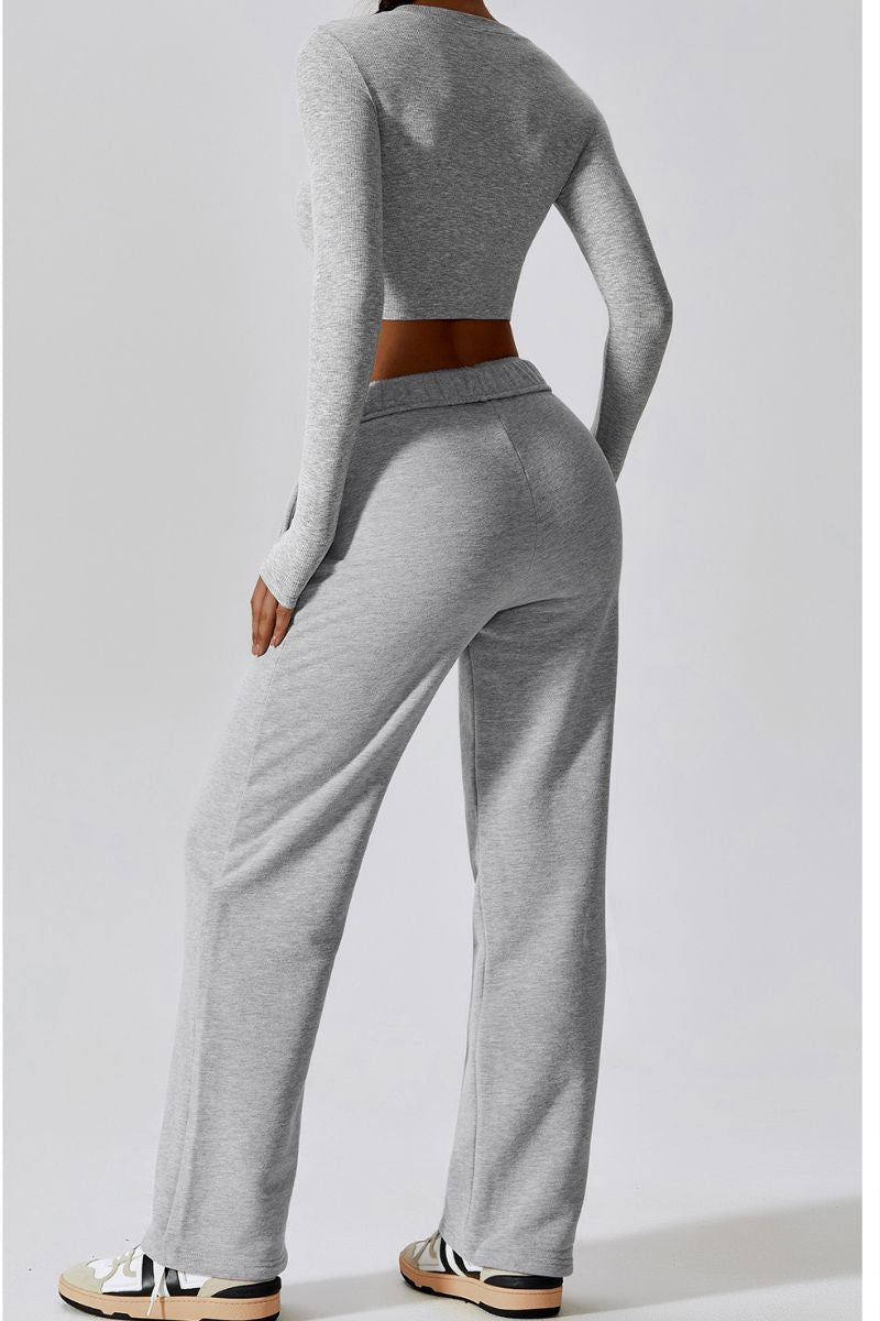 Knitted long-sleeved top & casual pants set