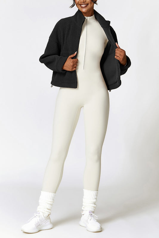 Fleece zipper jacket &Jumpsuits 2-piece set