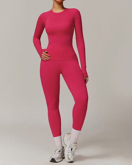 THREADED SEAMLESS LONG-SLEEVED TOP+ TIGHT LEGGINGS 2 PIECES SET