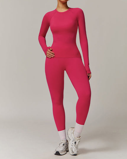 THREADED SEAMLESS LONG-SLEEVED TOP+ TIGHT LEGGINGS 2 PIECES SET