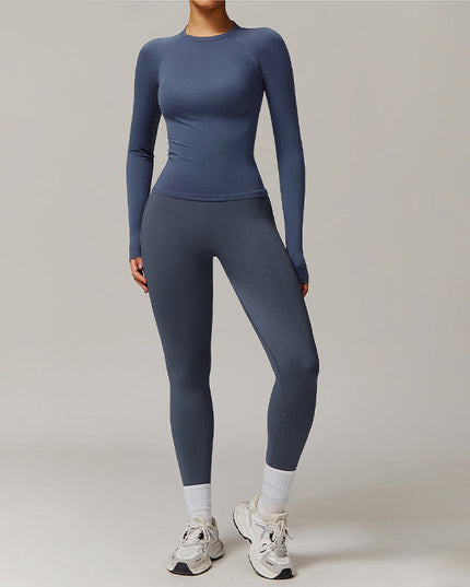 THREADED SEAMLESS LONG-SLEEVED TOP+ TIGHT LEGGINGS 2 PIECES SET