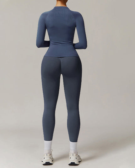 THREADED SEAMLESS LONG-SLEEVED TOP+ TIGHT LEGGINGS 2 PIECES SET