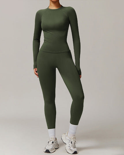 THREADED SEAMLESS LONG-SLEEVED TOP+ TIGHT LEGGINGS 2 PIECES SET