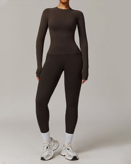 THREADED SEAMLESS LONG-SLEEVED TOP+ TIGHT LEGGINGS 2 PIECES SET