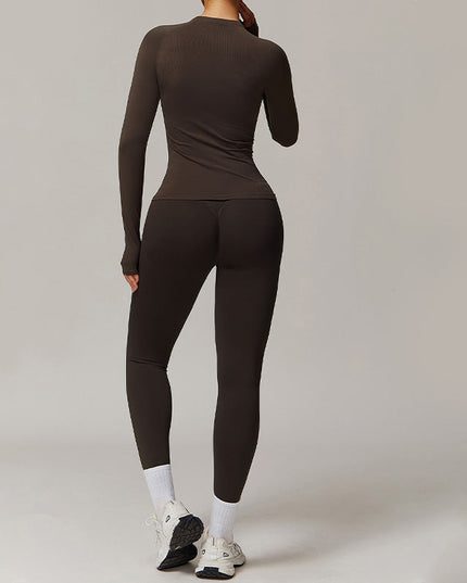 THREADED SEAMLESS LONG-SLEEVED TOP+ TIGHT LEGGINGS 2 PIECES SET