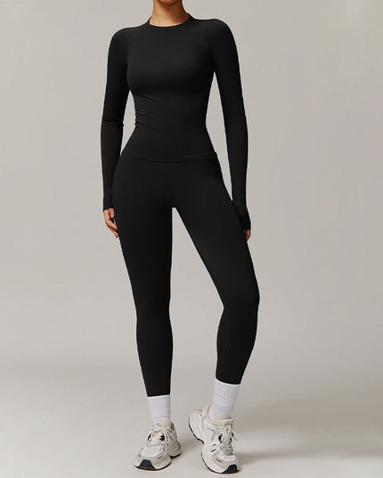 THREADED SEAMLESS LONG-SLEEVED TOP+ TIGHT LEGGINGS 2 PIECES SET