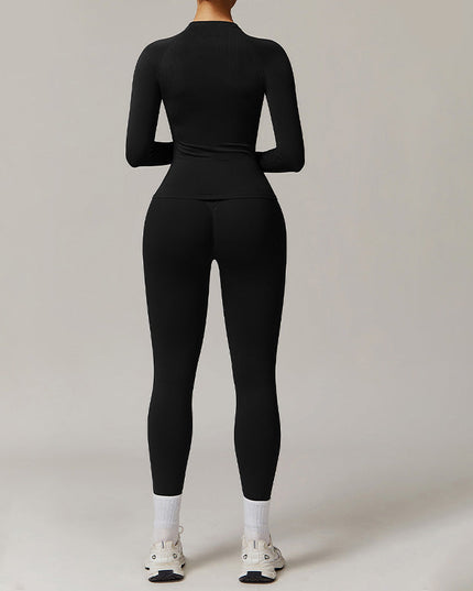 THREADED SEAMLESS LONG-SLEEVED TOP+ TIGHT LEGGINGS 2 PIECES SET