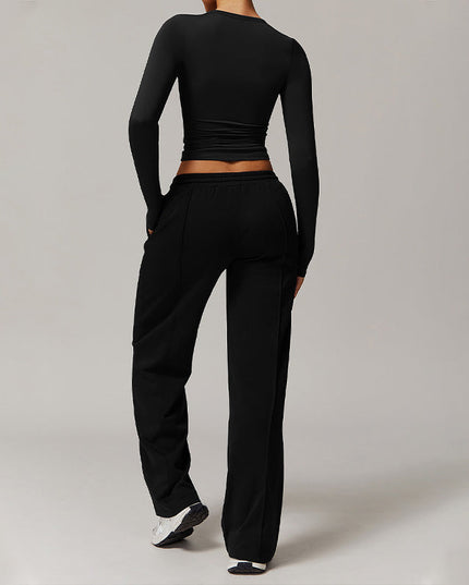 HIGH RESILIENCE LONG SLEEVE V NECK TOP+ CASUAL STRAIGHT LEG SWEATPANTS