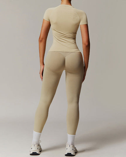 THREADED SEAMLESS SHORT SLEEVE TOP+ TIGHT LEGGINGS 2 PIECES SET