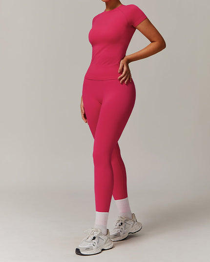 THREADED SEAMLESS SHORT SLEEVE TOP+ TIGHT LEGGINGS 2 PIECES SET