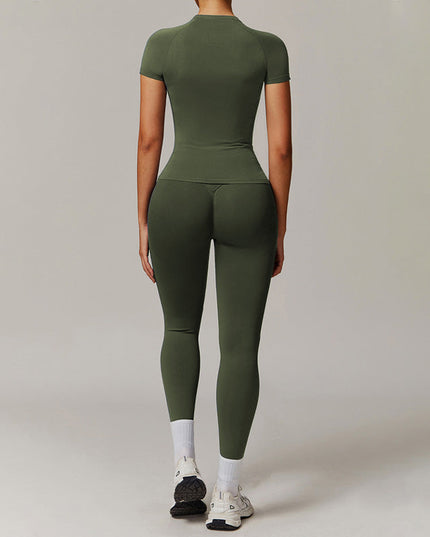 THREADED SEAMLESS SHORT SLEEVE TOP+ TIGHT LEGGINGS 2 PIECES SET