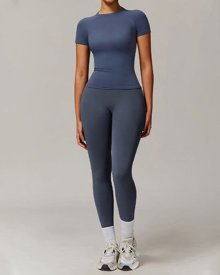 THREADED SEAMLESS SHORT SLEEVE TOP+ TIGHT LEGGINGS 2 PIECES SET