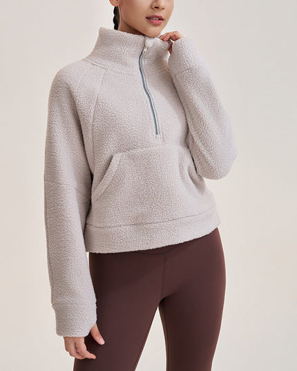 FLEECE WARM SPORTS LOOSE FIT STAND COLLAR SWEATSHIRT