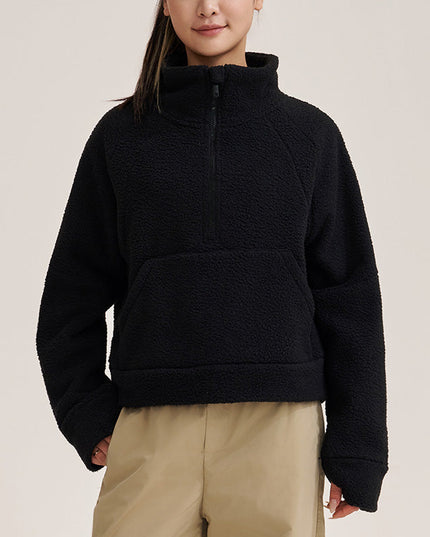 FLEECE WARM SPORTS LOOSE FIT STAND COLLAR SWEATSHIRT