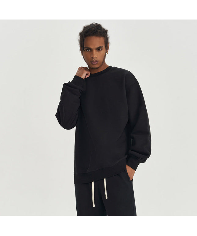 SOLID COLOR VELVET CREW NECK SWEATSHIRT