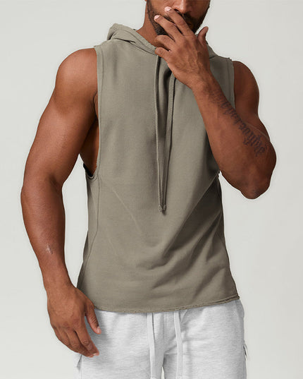 MEN'S HOODED SPORTS CASUAL FITNESS SLEEVELESS SWEATSHIRT