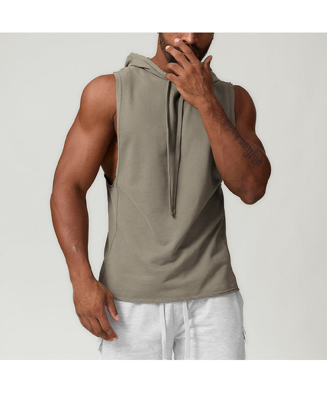 MEN'S HOODED SPORTS CASUAL FITNESS SLEEVELESS SWEATSHIRT