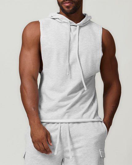 MEN'S HOODED SPORTS CASUAL FITNESS SLEEVELESS SWEATSHIRT