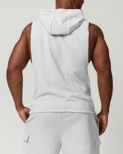 MEN'S HOODED SPORTS CASUAL FITNESS SLEEVELESS SWEATSHIRT