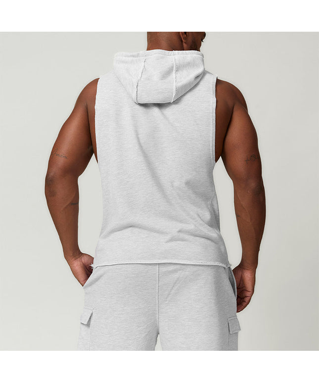 MEN'S HOODED SPORTS CASUAL FITNESS SLEEVELESS SWEATSHIRT