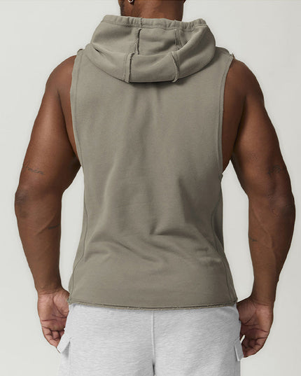 MEN'S HOODED SPORTS CASUAL FITNESS SLEEVELESS SWEATSHIRT