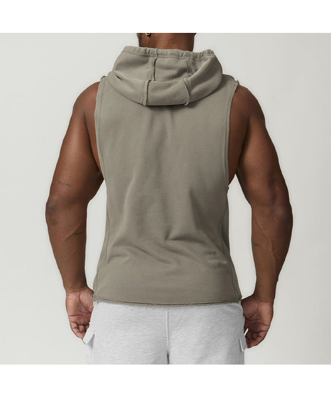 MEN'S HOODED SPORTS CASUAL FITNESS SLEEVELESS SWEATSHIRT