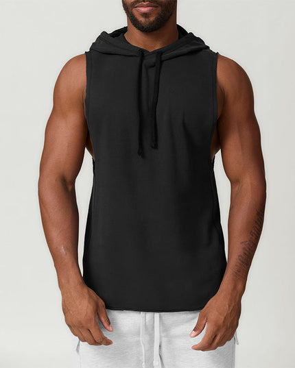 MEN'S HOODED SPORTS CASUAL FITNESS SLEEVELESS SWEATSHIRT