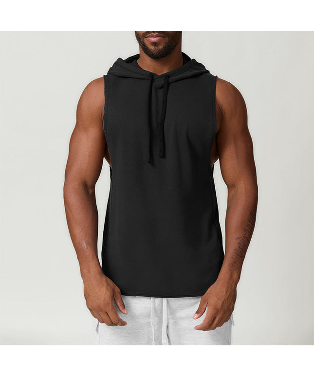 MEN'S HOODED SPORTS CASUAL FITNESS SLEEVELESS SWEATSHIRT