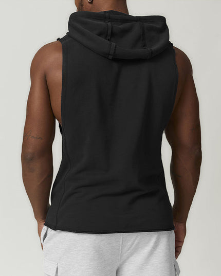 MEN'S HOODED SPORTS CASUAL FITNESS SLEEVELESS SWEATSHIRT