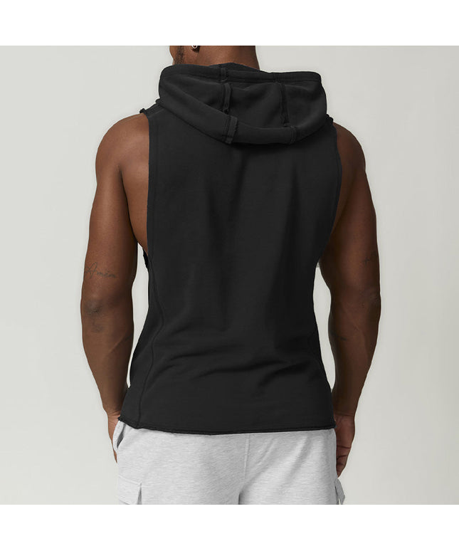 MEN'S HOODED SPORTS CASUAL FITNESS SLEEVELESS SWEATSHIRT