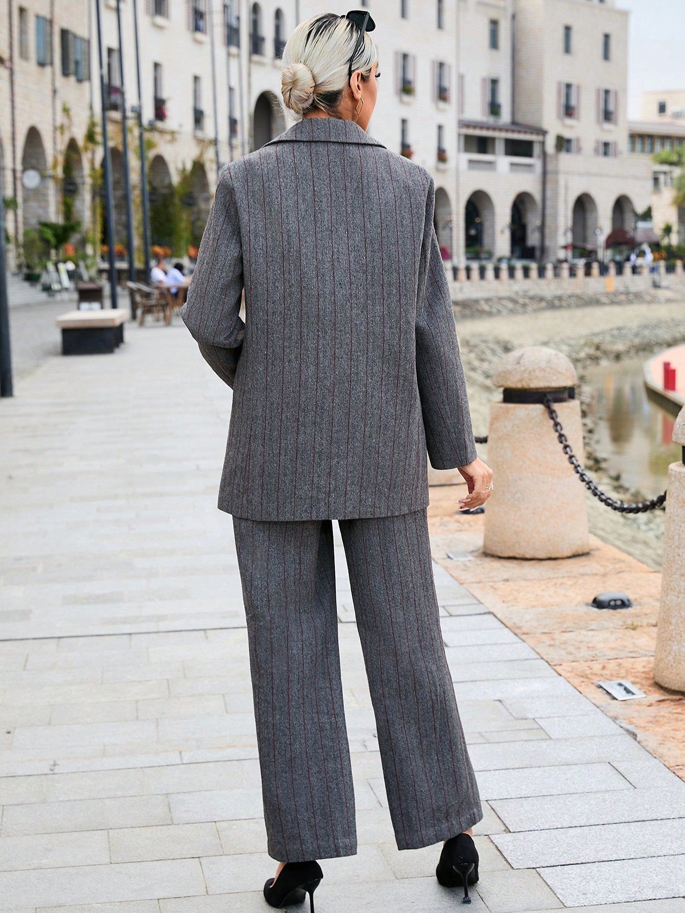 Lapel Neck Blazer & Waistcoat & Wide Leg Pants