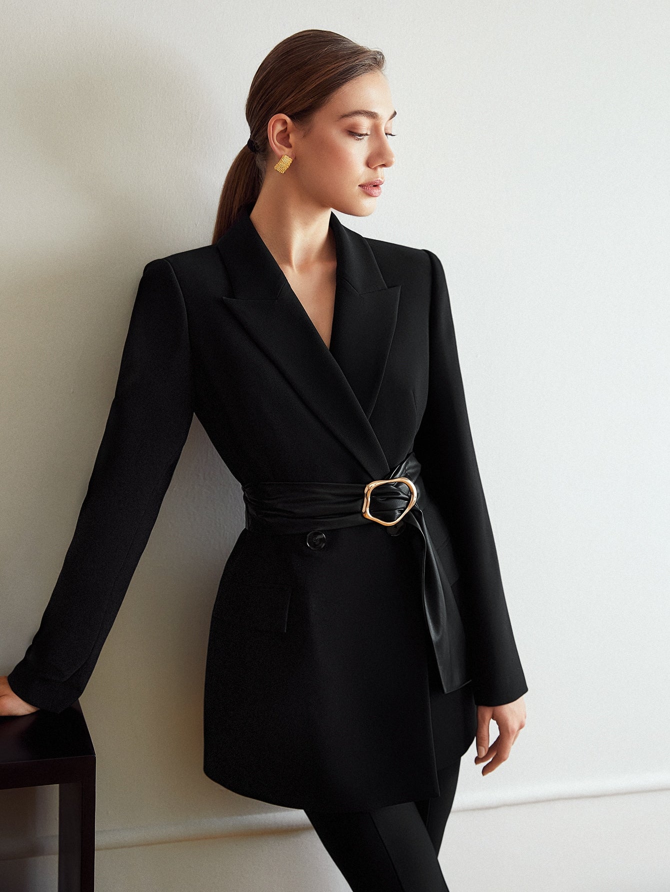 PREMIUM VISCOSE RING BELTED BLAZER